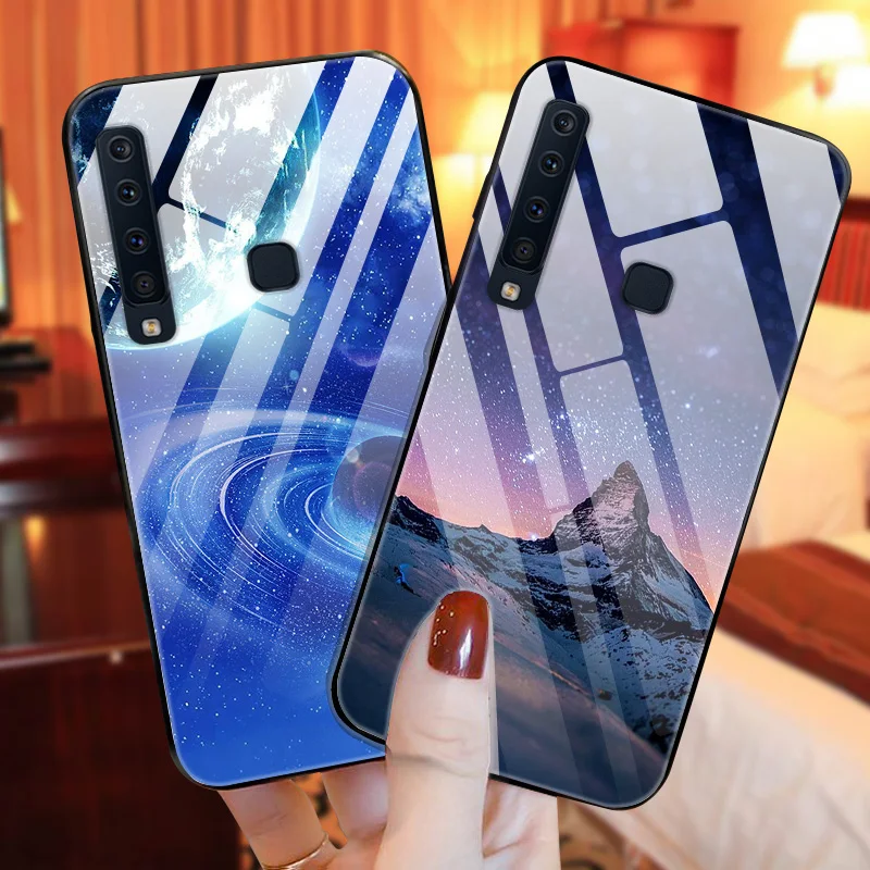 Phone Case For Samsung Galaxy A9 Case Tempered Glass Planet Space Cover Glass Back Case for Samsung A9 A920F A920 A9S Coque Shell