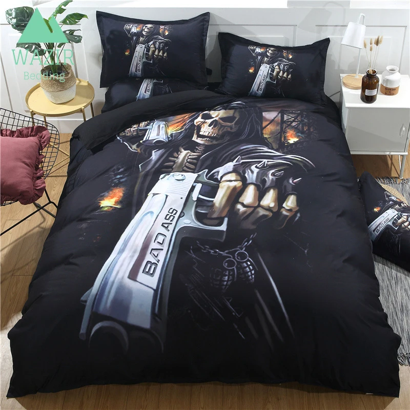 

WAZIR Skull Gunner 3D printing bedding set Home textile Duvet cover pillowcase Wedding decoration