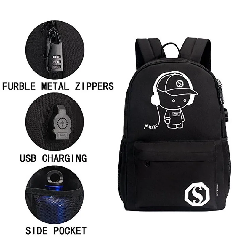 Рюкзак с защитой от кражи, светящиеся школьные сумки для девочек и мальчиков, детский школьный рюкзак, USB зарядка, школьный рюкзак, рюкзак, водонепроницаемые детские сумки