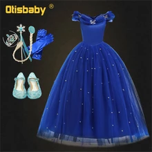 Нарядное платье принцессы Золушки для девочек; детское кружевное длинное вечернее платье без рукавов; Пышное Бальное Платье с открытыми плечами; новогодний костюм