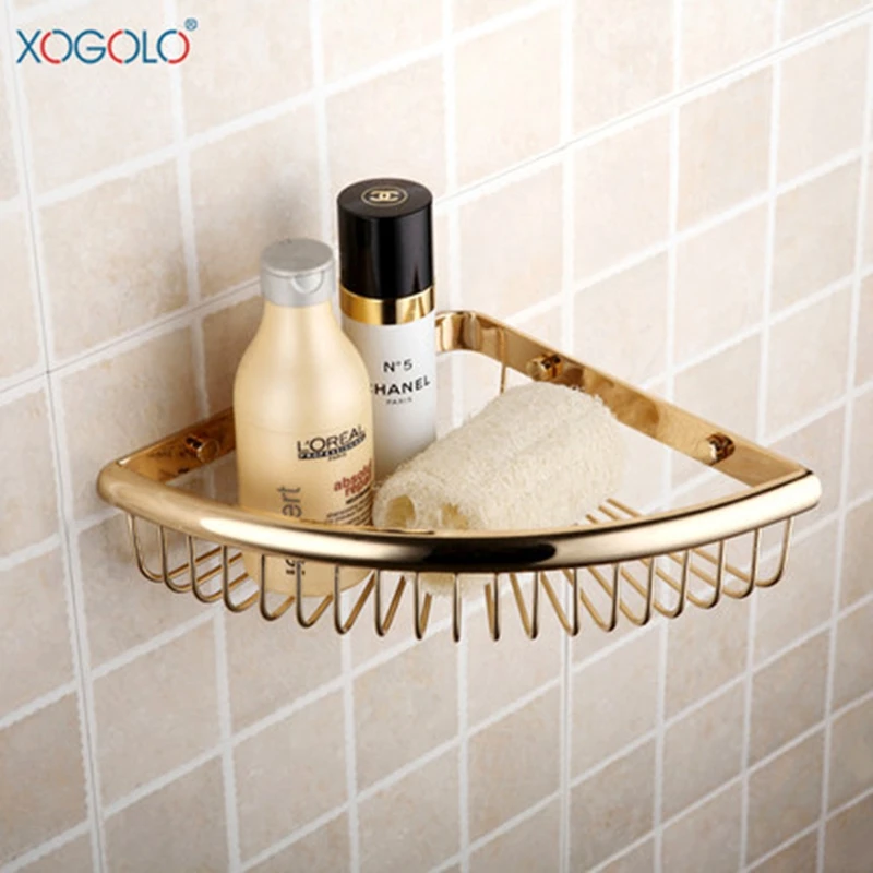 Xogolo Bathroom Corner Shelf Fashion Gold plated Shower Basket Single Tier Triangle Bathroom