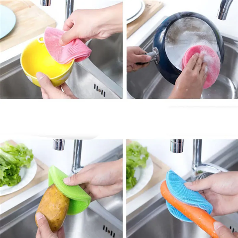 Круглые силиконовые блюдо губка для мытья, скребок Кухня очистки антибактериальное средство для мытья посуды диапазона обезмасливает щетка Р# F