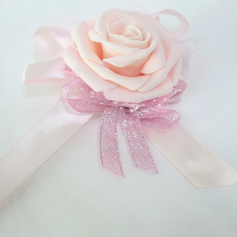  Flone Artificial Rose Flower Wedding Wrist Flower Hot Pink Bridesmaid Silk Corsage Hand Flowers Wedding Party Decor Floral (3)