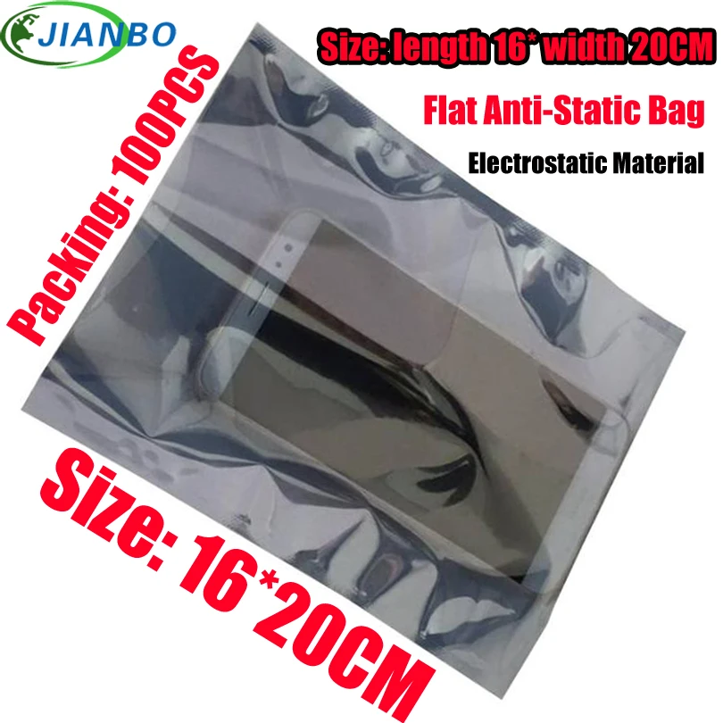 Free Shipping Factory Outlet Open Flat Mouth Antistatic Shielding Bags ESD Self Sealing Bag Antistatic Shielding Plastic Packaging Bag 16*20CM