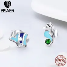 BISAER 925 пробы серебряные модные серьги-гвоздики в виде тропической рыбы и морской звезды для женщин, ювелирные изделия из серебра Brincos Bijoux ECE433