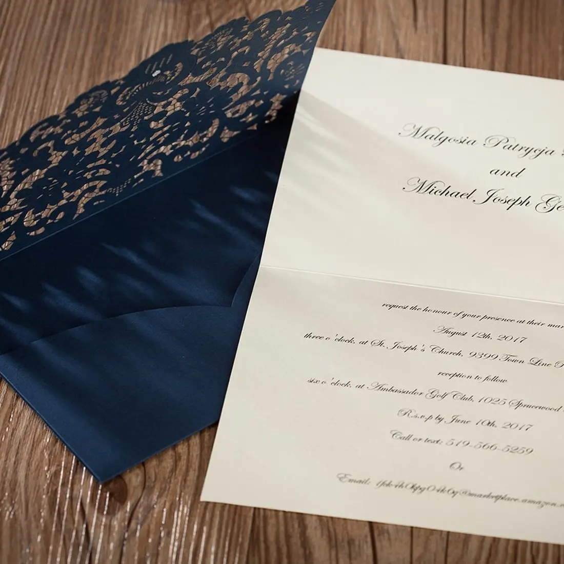  Gold Pattern Navy Blue Laser Cut Invitations Printable Invites with Envelopes for Anniversary Holid - 32992723321
