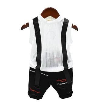 

WLG boys summer clothing set kids boy cool white green vest and white black short set children casual clothes