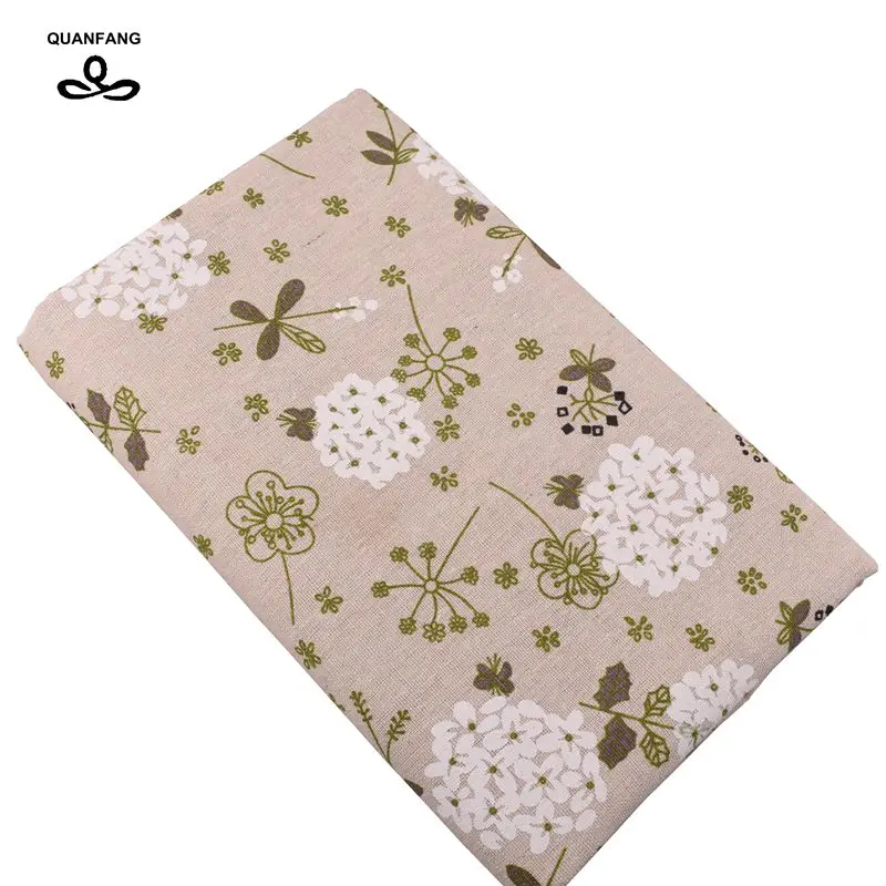

QUANFANG Printed Cotton Linen Fabric For Patchwork Quilting Sewing DIY Sofa Pillow Cloth Tissue Curtain Bag Cushion Half Meter