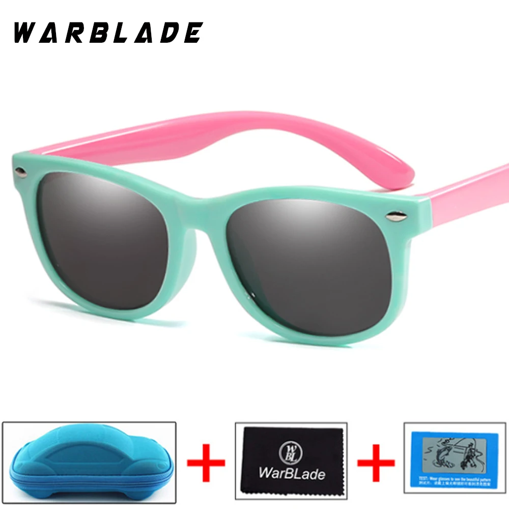 WarBLade Children Girls Safety Polaroid UV400 Kids Boys TR90 Polarized Sunglasses Mirror Sun Glasses Sport oculos With Case - Цвет линз: green pink