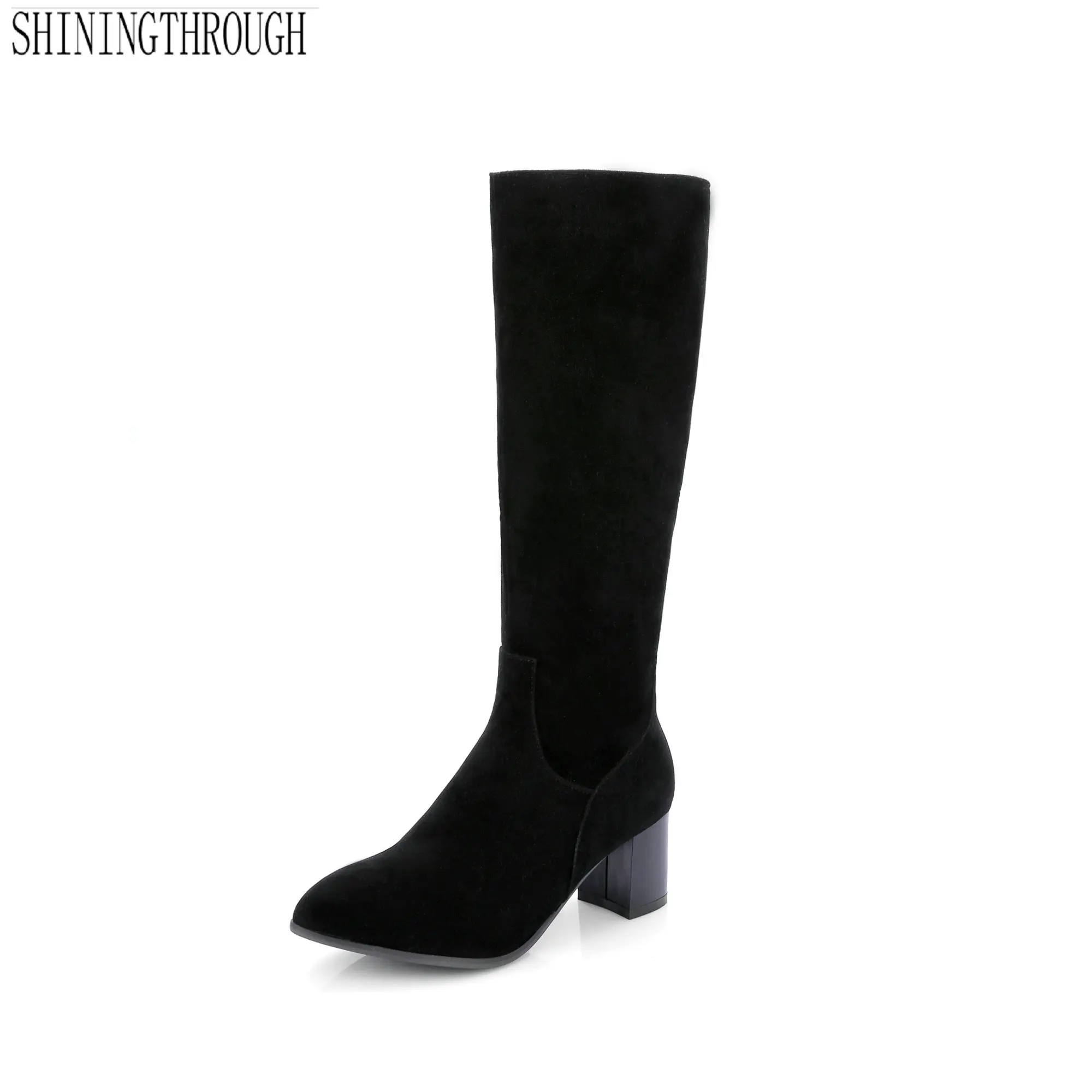 

2018 Autumn Winter Women Boots knee High Boots sexy thick High Heels Shoes Woman black gray yellow