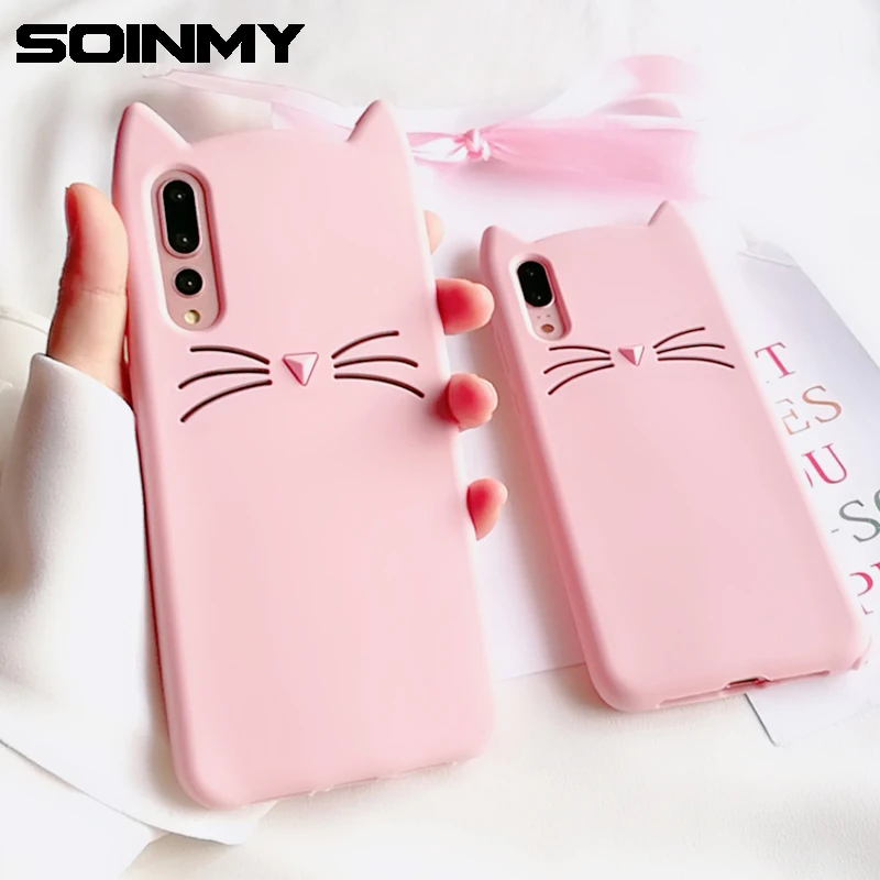 

Soinmy 3D Cute Cartoon Cat Ear Case For Huawei p20 lite case silicone Rubber soft TPU Cover For Huawei mate 10 lite p20 pro case