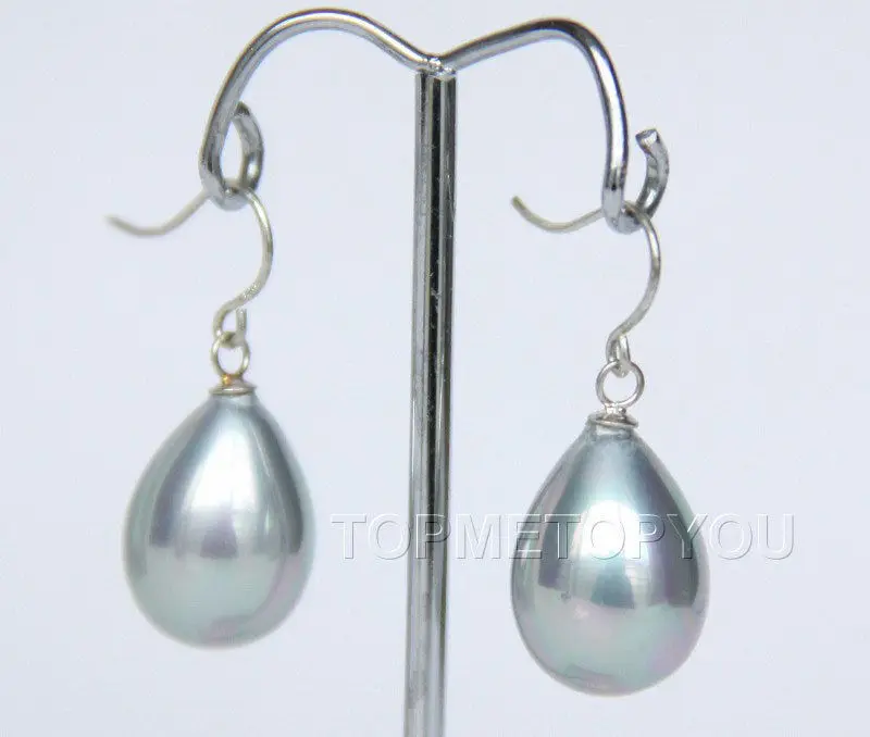 

FREE SHIPPING 2 colors wholesale 12*16mm gray/black Drop shell pearls earrings