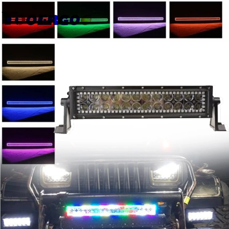 

13.5 inch 72W LED Light Bar Straight RGB HALO Ring RGB color by Remote for Fog Driving Boat Car Truck SUV ATV Off Road
