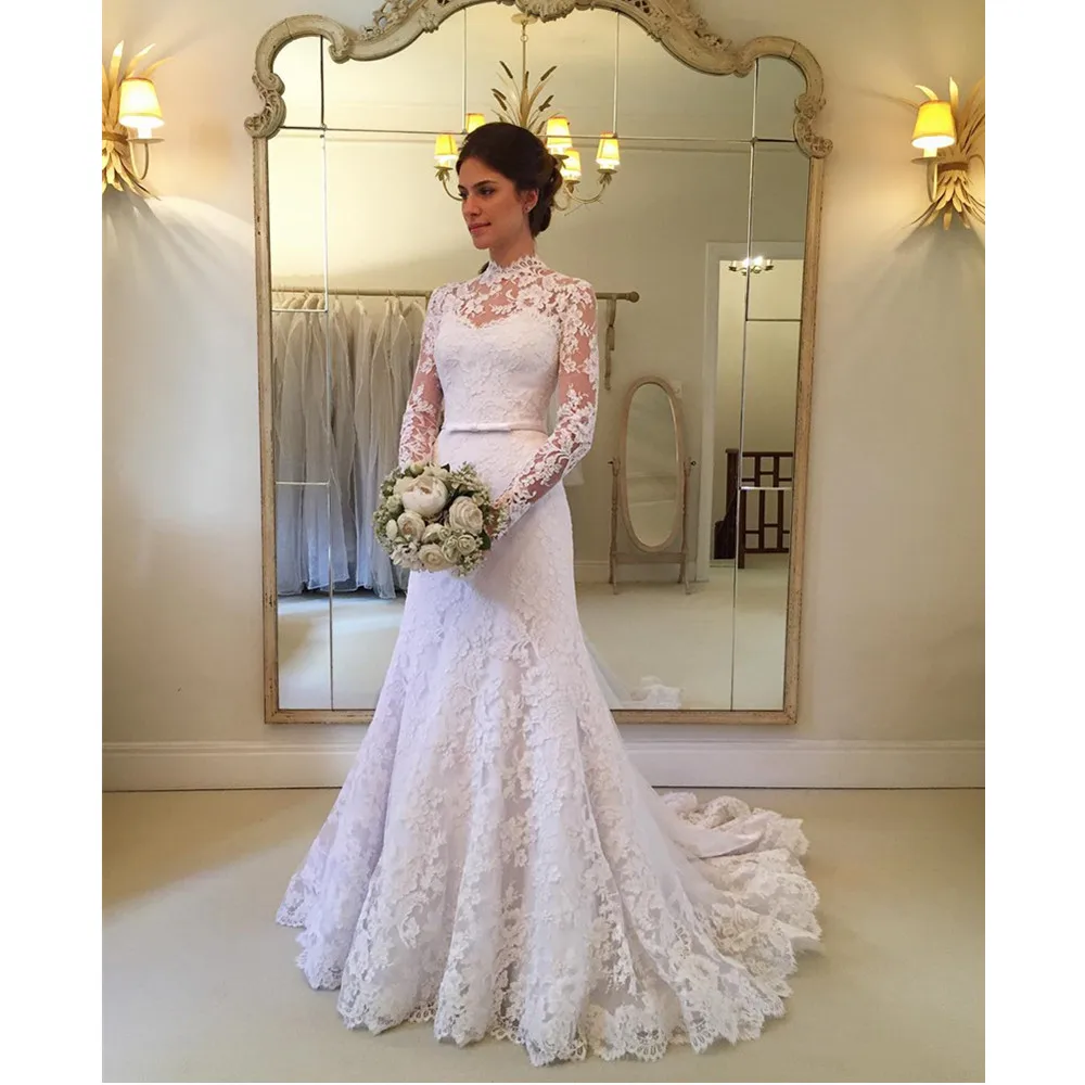 Baijinbai 2019 Vestido Де Novias одежда с длинным рукавом Кружева Свадебные платья Русалочки