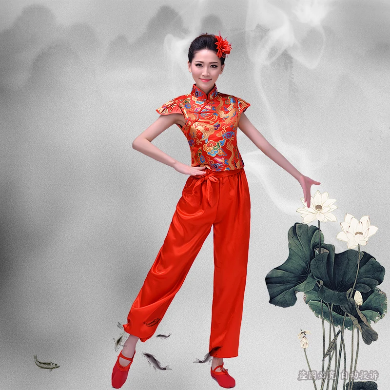 Топ Мода Disfraces древних китайские танцевальные костюмы для женщин Hanfu Дракон узор барабаны Yangko Одежда Национальный костюм сценический