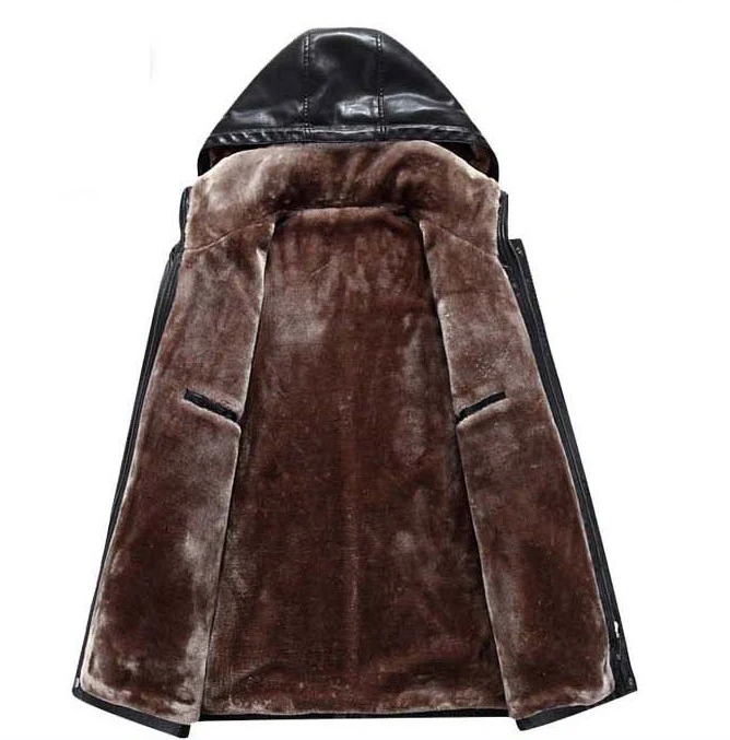 Куртка мужская из искусственной кожи с капюшоном на зиму|faux leather jacket men|leather menluxury |