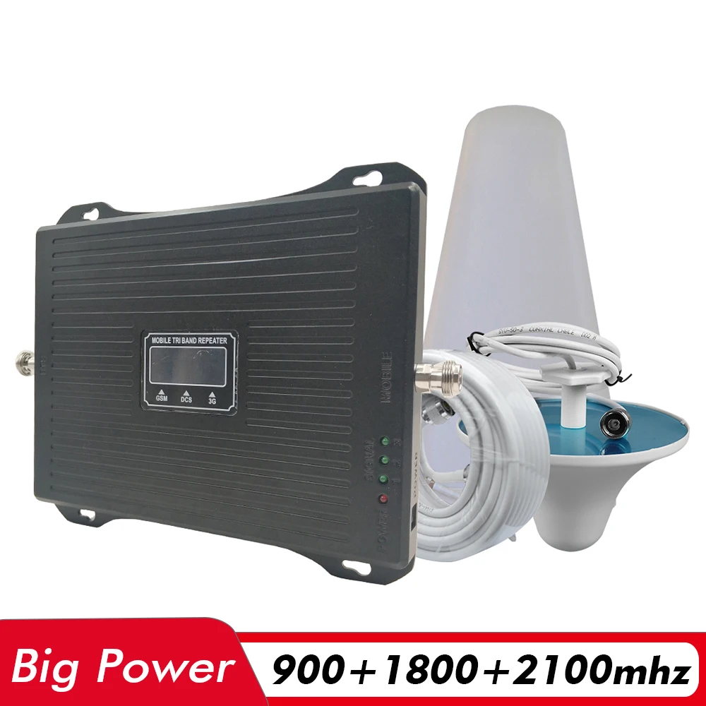 

2G 3G 4G Tri Band Signal Booster GSM 900 DCS/LTE 1800 UMTS WCDMA 2100 Cell Phone Signal Repeater Cellular Amplifier Antenna Set
