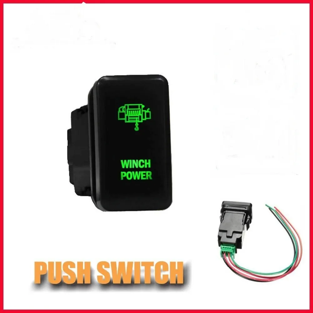 

Push Switch Winch Dual LED Green Light Fit Landcruiser Prado Hilux 12V