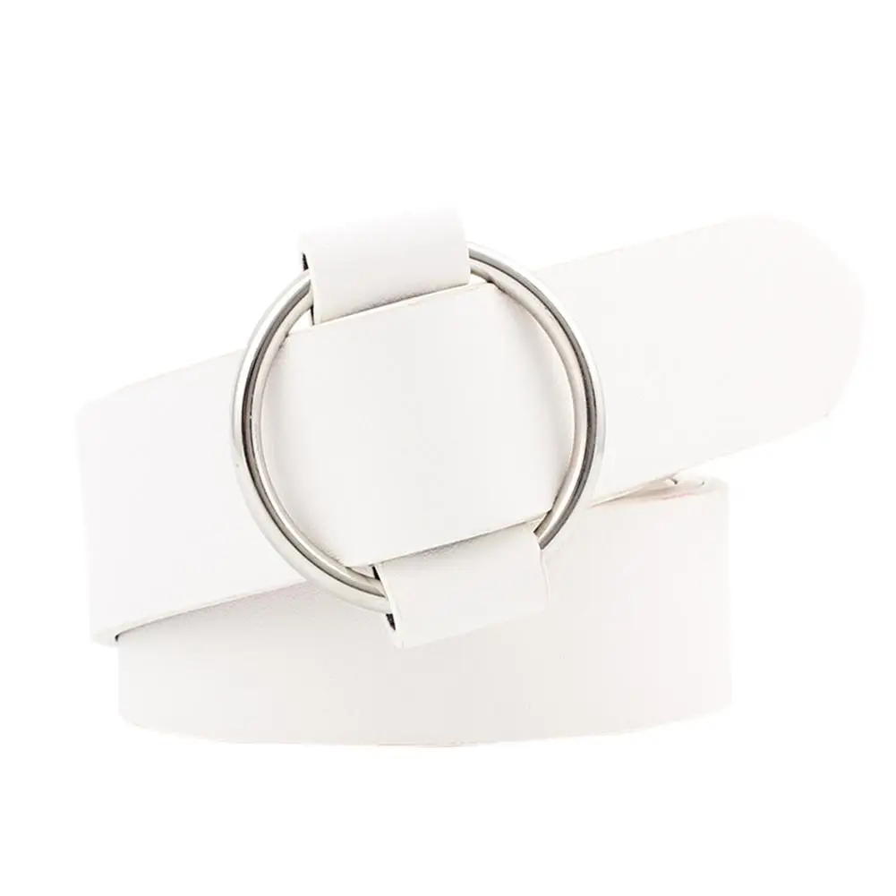 white DSstyles, женские новые кожаные ремни, круглые пряжки, ремни, женские, повседневные джинсы, дикие, без булавки, металлическая пряжка, женский ремень - Цвет: white