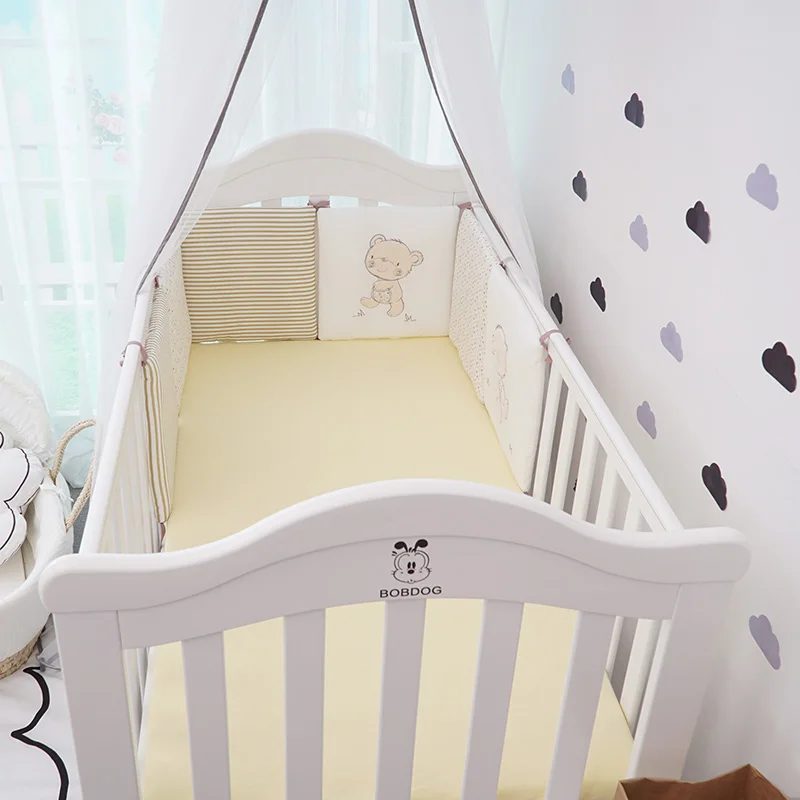 6Pcs/set Infant Baby Bed Bumper Cotton Bed Crib Cushion Protector,100% Cotton Baby Boys and Girls Unisex Cartoon Bumpers 30*30*6