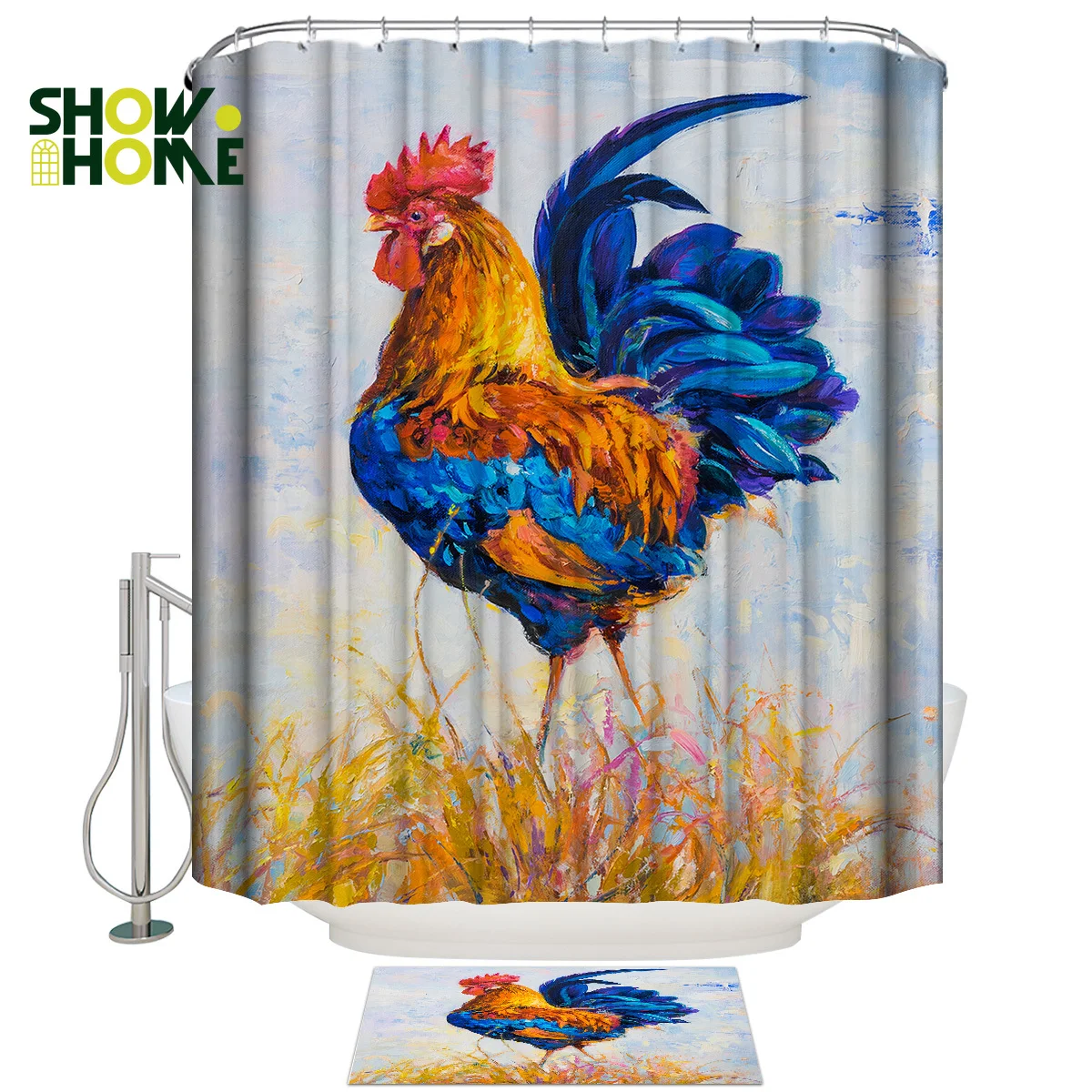 Showhome Rural Cock набор штор для душа с ковриками аксессуаров ванной из