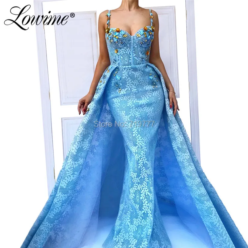 

Lace Blue Celebrity Evening Dress 2019 Mermaid Party Gowns Long Arabic Prom Dresses Dubai Middle East Women Formal Gown Vestidos