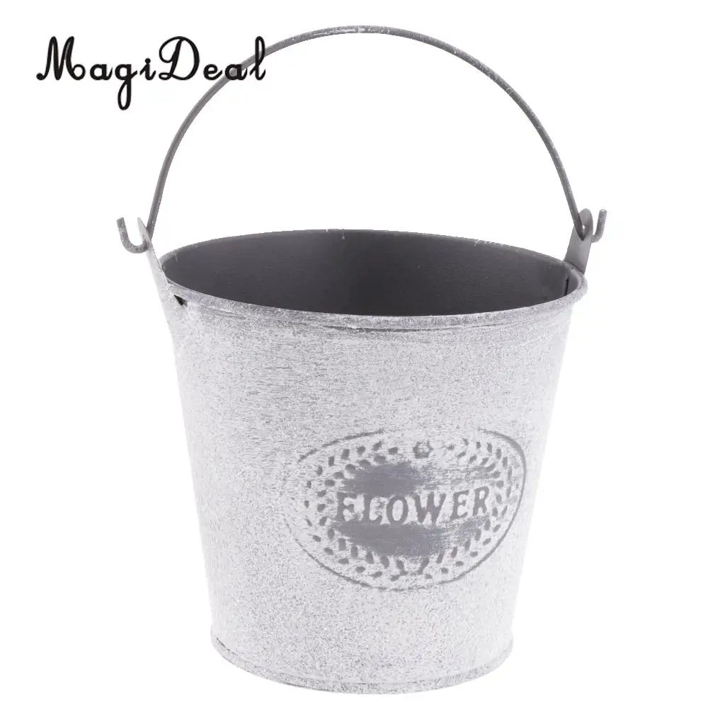 Vintage Metal Tin Flower Bucket Plants Herb Pot Tabletop Vases Container Watering Can with Handle Home Garden Decor #1
