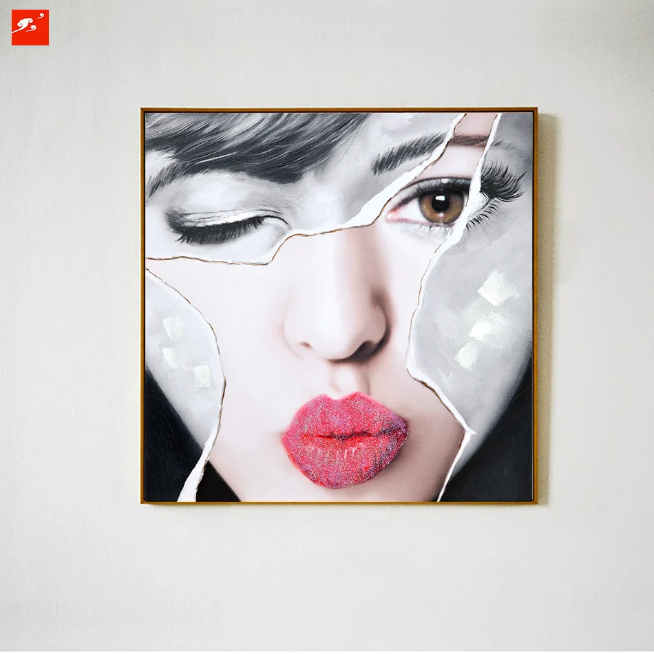 Pop Modern Kissing Sexy Lips Women Picture Painting Canvas Print Wall