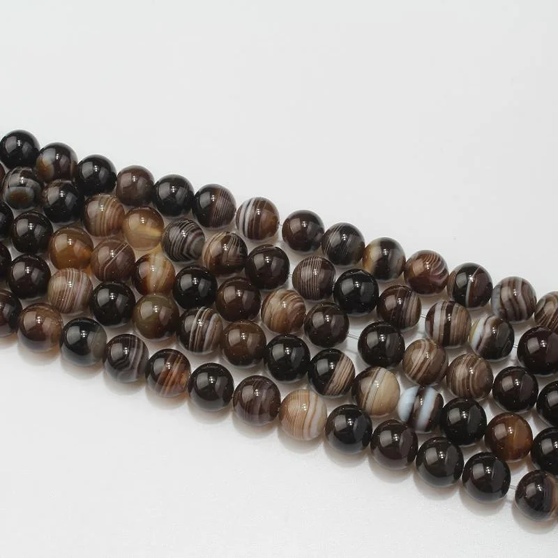 

Baihande Natural Coffee Stripe Agate Onyx Stone 8 10mm Round Gemstone 15inch Loose Bead For Necklace Bracelet DIY Jewelry Making