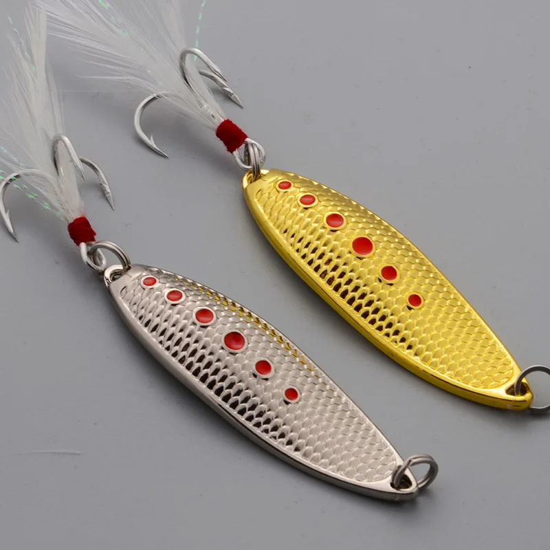 

1pcs Spoon Fishing Lure 5g 7g 10g 15g 20g metal bait Fishing Wobblers tackle Spinnerbait VMC Feather Hooks Isca Artificial Pesca