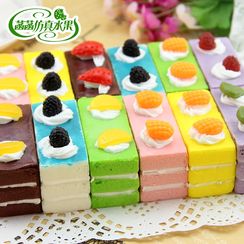 

Artificial Cake Model Rectangle Multicolour Fruit Cake PU Material Shop Decoration Artificial Cakes
