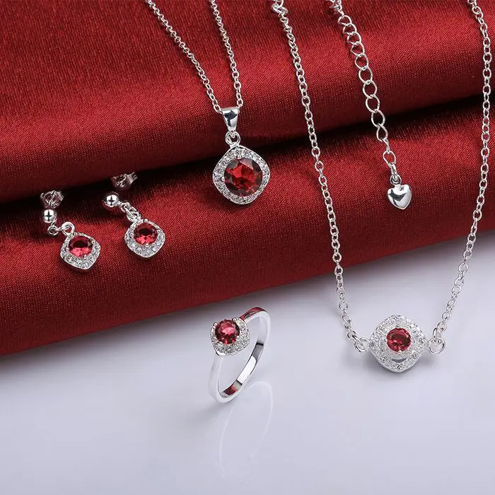 

925 sterling silver jewelry set, fashion jewelry set A037-A Earring 428 Necklace 464 Ring 328-8 /imdardka ijqaraxa S780-A