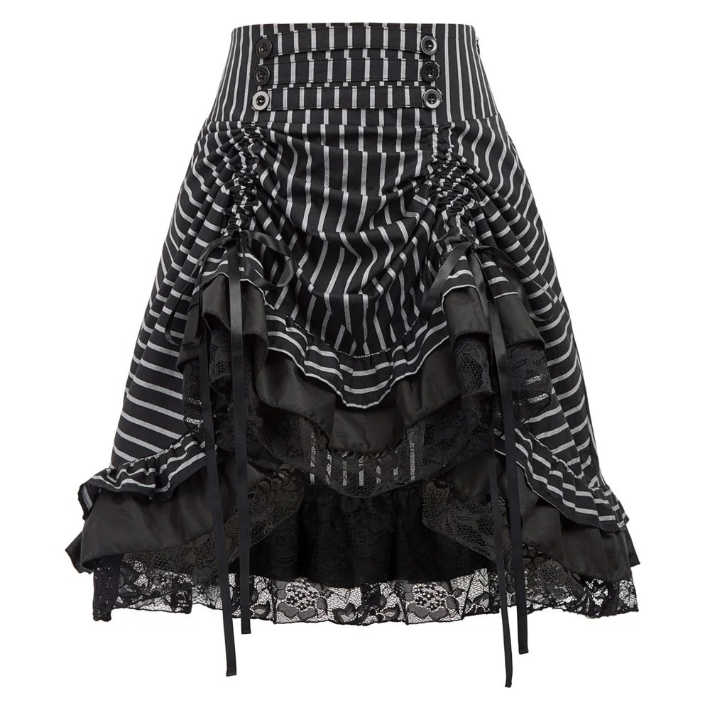 

KK Women Striped Elastic Waist Bow-Knot Decorated Adjustable Cotton Skirt