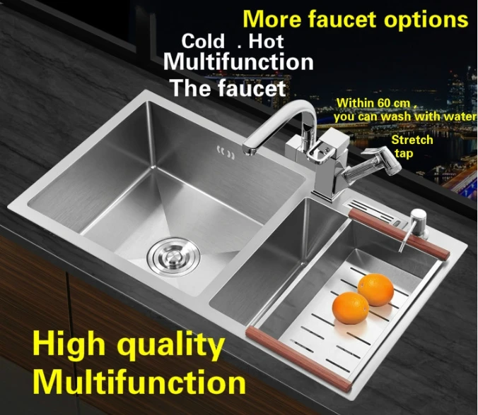 Квартира роскошная кухня ручная раковина двойной паз мыть овощи стандарт 304 нержавеющая сталь 750x410 мм