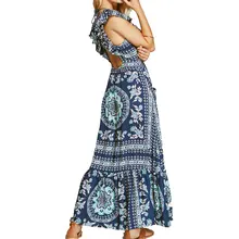 Boho Inspired 2017 summer dresses floral print cotton backless long maxi dress hippie chic ruffles sleeve women sexy vestidos