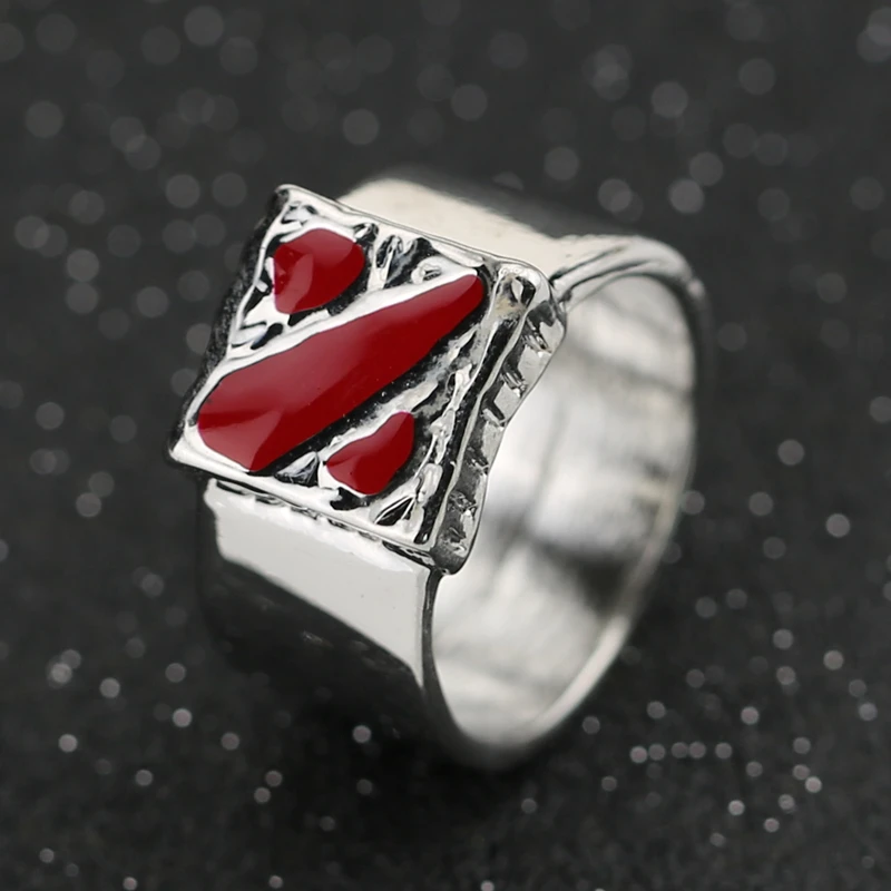 

Dota 2 Ring Dota2 Logo Sign Symbol Silver Color Red Enamel Classic Fashion Hot Game Jewelry Cosplay For Men And Women Wholesale