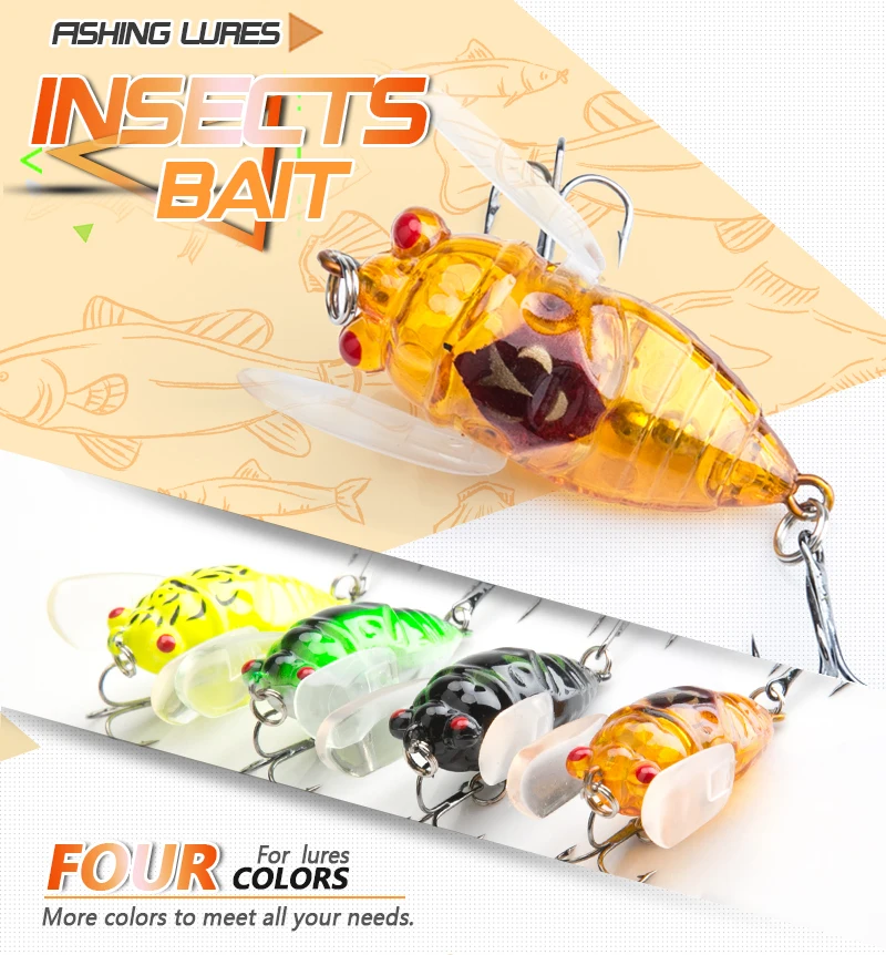 DONGQL 1Pc Insects Fishing Lure 4cm 6g Artificial Cicada Bait Topwater Bass iscas para Pesca Crankbait Wobblers Fishing Tackle (2)