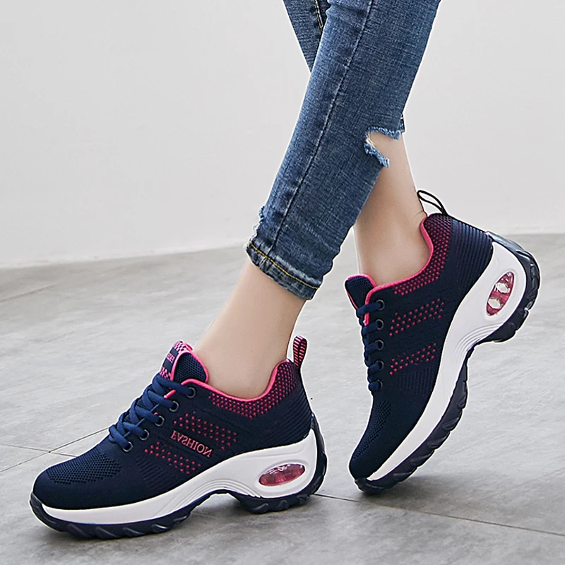 

New2019 Fashion Chunky Sneakers Women Black Breathable Mesh Running Shoes Woman Lace-up Basket Femme Trainers Ladies Sport Shoes