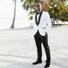 African White Mens Suit for Wedding Black Lapel Groom Tuxedos 2 Pieces Jacket+Pants Best Man Suit Groom Suit Wedding Tuxedo