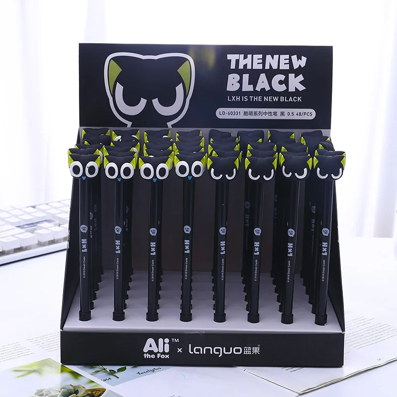 

48pcs Creative Stationery Student Pen Cartoon Cat Gel Pen 0.5mm Full Needle Black Ink Pen School Supplies Office Supplies 0.5mm