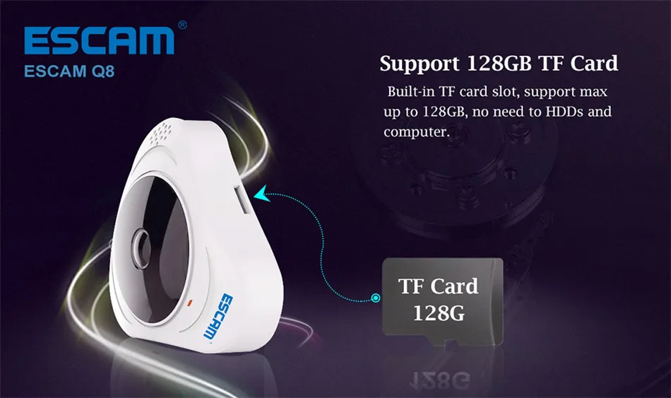 ESCAM Q8 360 градусов панорамная WiFi ip-камера 960 P Рыбий глаз объектив инфракрасная камера VR камера с двухсторонним аудио/детектор движения