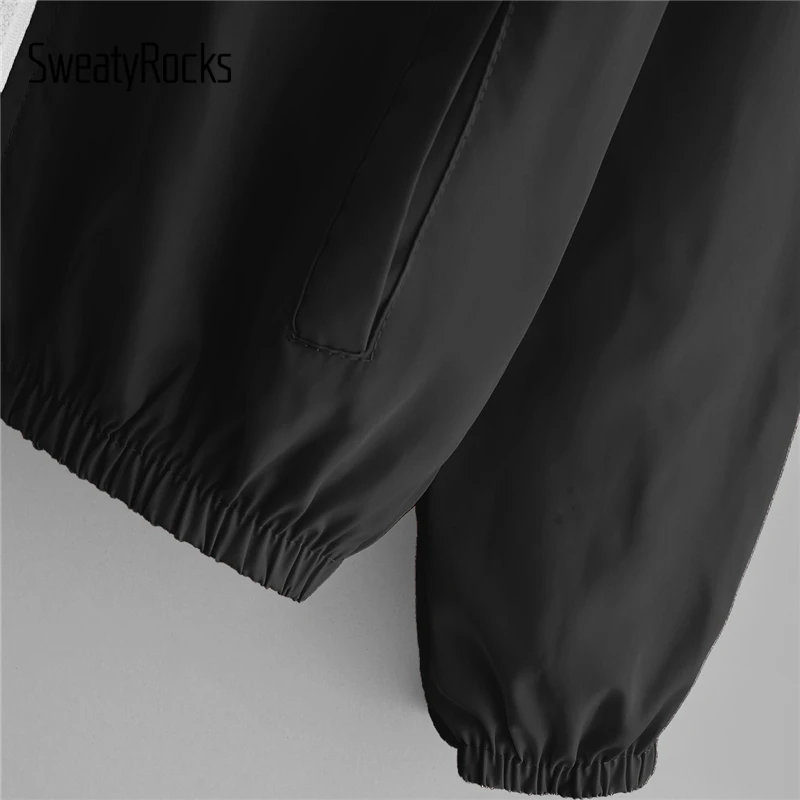 astounding  SweatyRocks Autumn Hoodies Women Windbreaker Casual Hooded Patchwork Jackets Clothes Color Block El