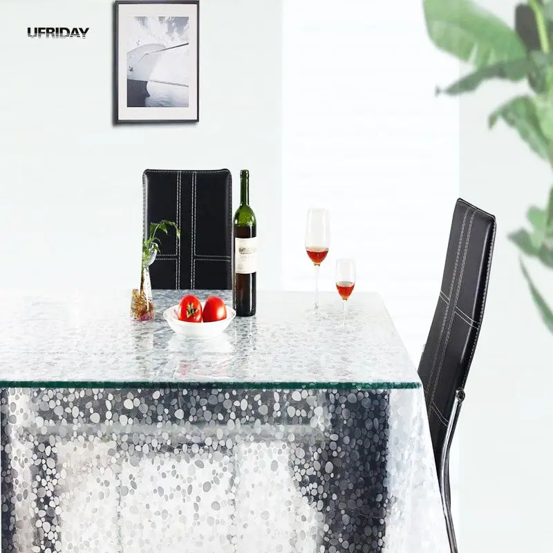 UFRIDAY PVC Tablecloth Transparent Rectangular Pebble Waterproof Plastic Table Cloth Thin Soft Glass Coffee Tea Oil Tablecloths
