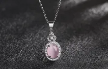 Luxury Girls Lady’s PINK gem Stone 925 Sterling Silver Pendants NECKLACE Female Luxury Fine Jewelry Pendant Chain