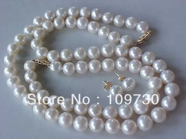 

A0503 Jewelry 00174 GENUINE SET OF 9-10MM south sea WHITE PEARL NECKLACE, BRACELET & EARRINGS 14KGP (0430)