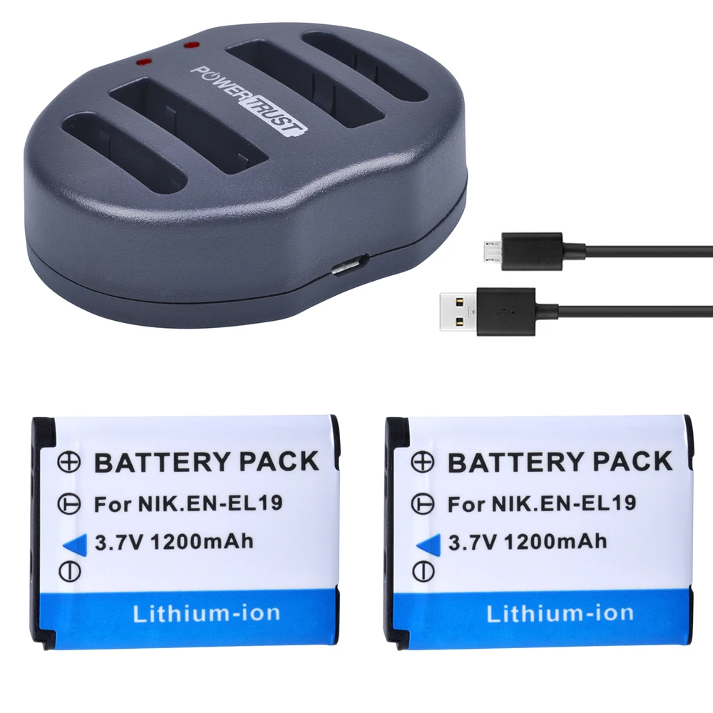 Аккумулятор и зарядное устройство с двумя USB портами для камеры Nikon S100 S2500 S2600 S3100