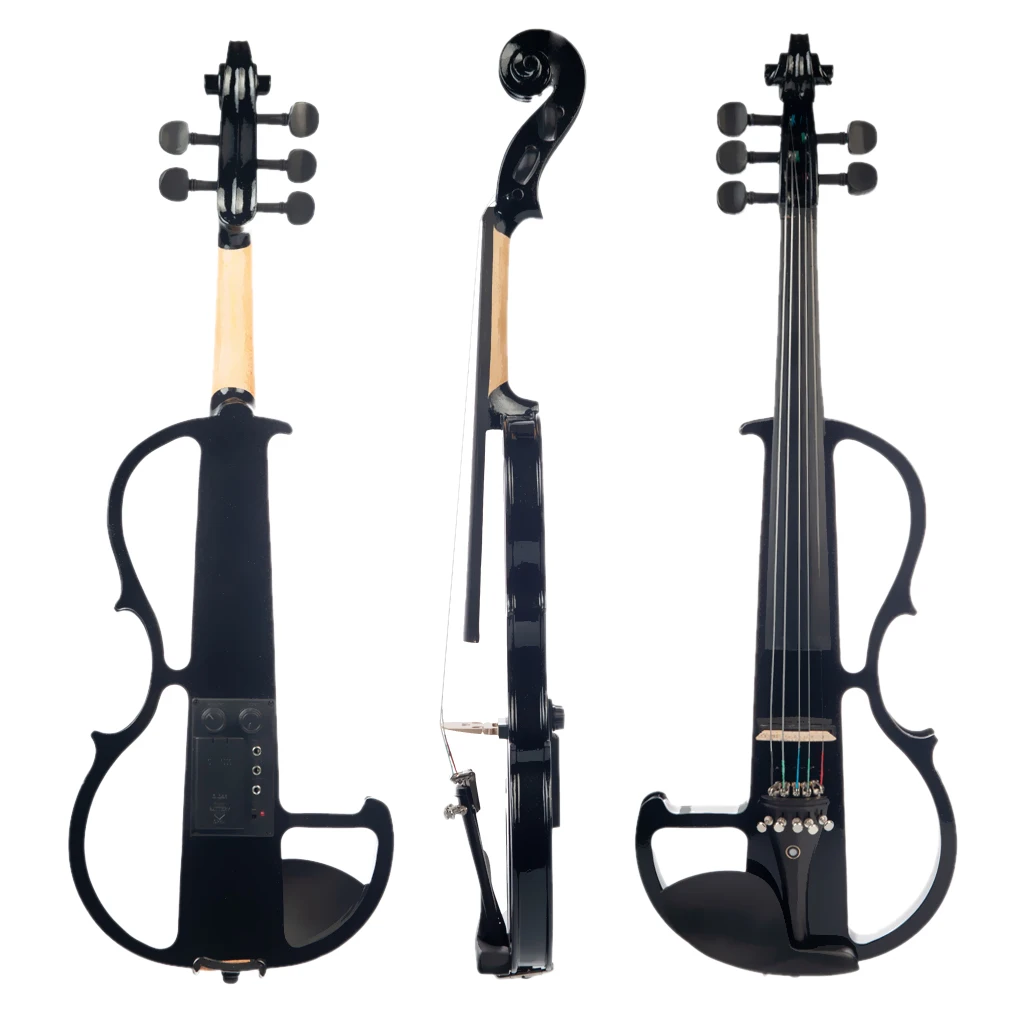 4/4 Solid Wood Black 5 String Electric Violin Kit Musical Instrument with Bow Case Rosin Headphone Cable Gift for Violin Players
