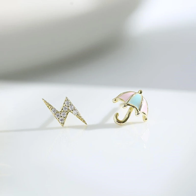 

WYEAIIR Creative Simplicity Personality Mini Umbrella Lightning Asymmetry 925 Sterling Silver Female Stud Earrings
