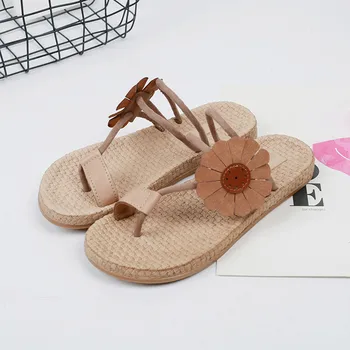 

Women Flower Flat Shoes Bandages Bohemia Leisure Lady Sandals Flip Flops Shoes