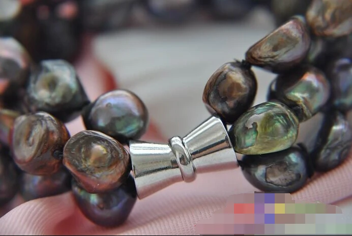 

0854 3row 8" black coffee bronzy baroque freshwater pearl bracelet